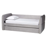 Finch Modern Light Grey Velvet Fabric Twin Size Daybed with Trundle