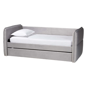 Baxton Studio Finch Modern Light Grey Velvet Fabric Full Size Daybed with Trundle