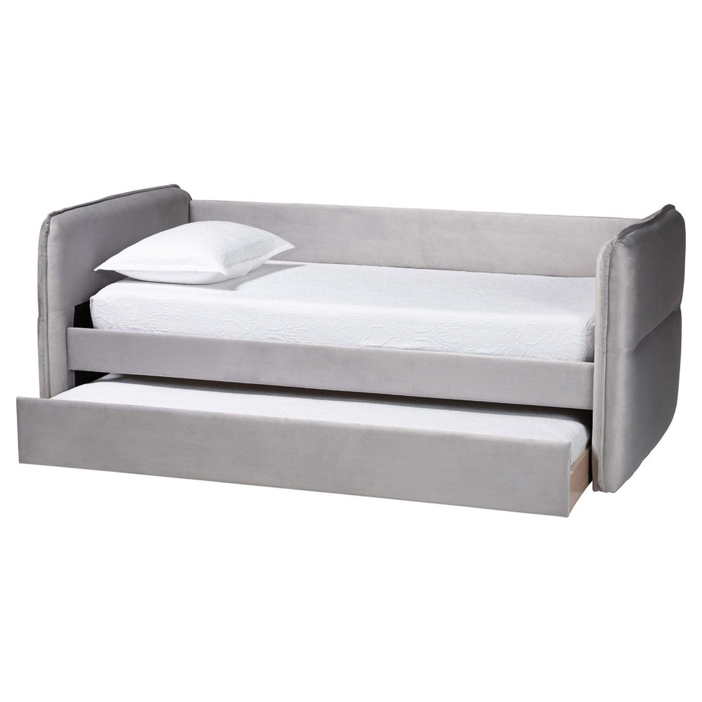 Baxton Studio Baxton Studio Finch Modern Light Grey Velvet Daybed with Trundle - Elegant Design for Small Spaces Twin CF9382-A-Light Grey-Daybed-T/T