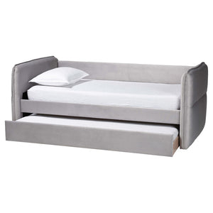 Baxton Studio Baxton Studio Finch Modern Light Grey Velvet Daybed with Trundle - Elegant Design for Small Spaces Twin CF9382-A-Light Grey-Daybed-T/T