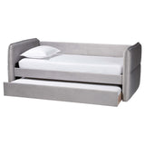 Baxton Studio Finch Modern Light Grey Velvet Fabric Full Size Daybed with Trundle