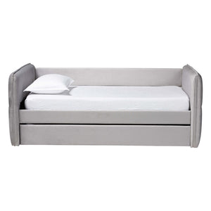 Baxton Studio Baxton Studio Finch Modern Light Grey Velvet Daybed with Trundle - Elegant Design for Small Spaces Twin CF9382-A-Light Grey-Daybed-T/T