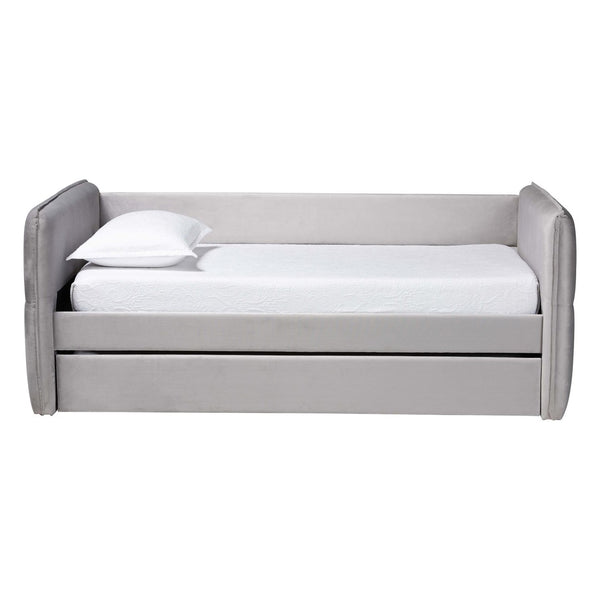 Baxton Studio Baxton Studio Finch Modern Light Grey Velvet Daybed with Trundle - Elegant Design for Small Spaces Twin CF9382-A-Light Grey-Daybed-T/T