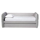 Baxton Studio Finch Modern Light Grey Velvet Fabric Twin Size Daybed with Trundle