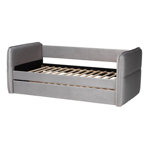 Baxton Studio Baxton Studio Finch Modern Light Grey Velvet Daybed with Trundle - Elegant Design for Small Spaces Twin CF9382-A-Light Grey-Daybed-T/T