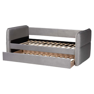 Baxton Studio Baxton Studio Finch Modern Light Grey Velvet Daybed with Trundle - Elegant Design for Small Spaces Twin CF9382-A-Light Grey-Daybed-T/T