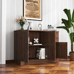 English Elm Modern Wood Buffet Sideboard with 3 Doors, 2 Drawers & Adjustable Shelves – 43.3" Multifunctional Storage Console for Dining, Entryway, Living Room W331P242454