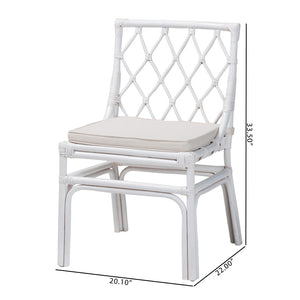 Baxton Studio bali Carwyn Bohemian Rattan Dining Chair – Handcrafted Comfort with Removable Cushion & Unique Style WS096-White Wash-Rattan-DC