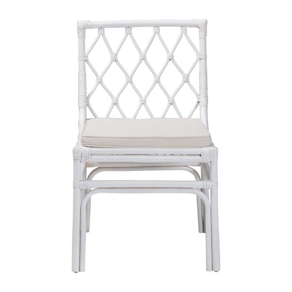 Baxton Studio bali Carwyn Bohemian Rattan Dining Chair – Handcrafted Comfort with Removable Cushion & Unique Style WS096-White Wash-Rattan-DC