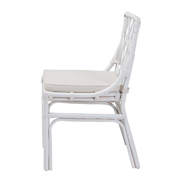 Baxton Studio bali Carwyn Bohemian Rattan Dining Chair – Handcrafted Comfort with Removable Cushion & Unique Style WS096-White Wash-Rattan-DC