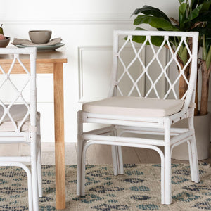 Baxton Studio bali Carwyn Bohemian Rattan Dining Chair – Handcrafted Comfort with Removable Cushion & Unique Style WS096-White Wash-Rattan-DC