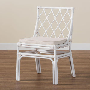 Baxton Studio bali Carwyn Bohemian Rattan Dining Chair – Handcrafted Comfort with Removable Cushion & Unique Style WS096-White Wash-Rattan-DC