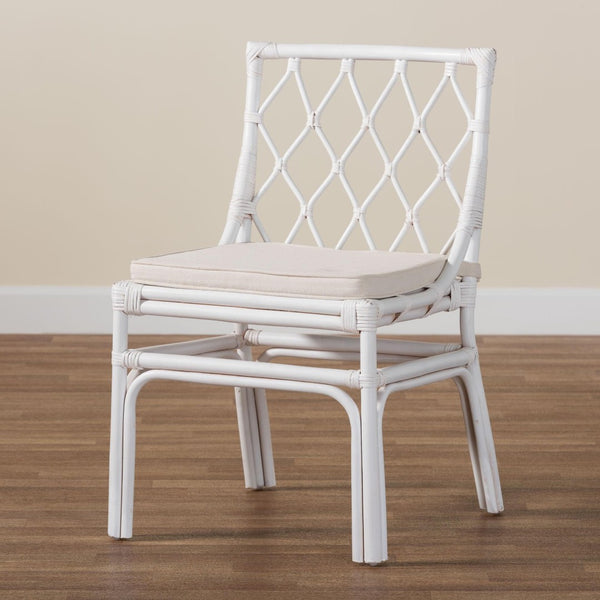Baxton Studio bali Carwyn Bohemian Rattan Dining Chair – Handcrafted Comfort with Removable Cushion & Unique Style WS096-White Wash-Rattan-DC