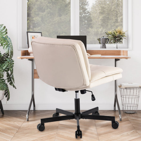 English Elm UPGRADE! Beige Leather 360° Swivel Office Chair with 6.3" Memory Foam Cushion, Tilt, Wheels, XL W1403P155225