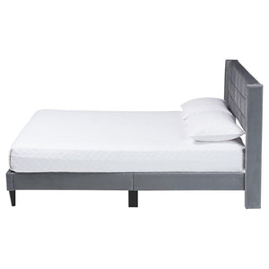Baxton Studio Baxton Studio Payne Queen Bed in Grey Velvet & Dark Brown Wood - Modern Glam Design & Comfort CFSP0835-C-Grey-Queen