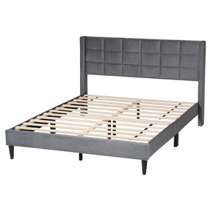 Baxton Studio Baxton Studio Payne Queen Bed in Grey Velvet & Dark Brown Wood - Modern Glam Design & Comfort CFSP0835-C-Grey-Queen