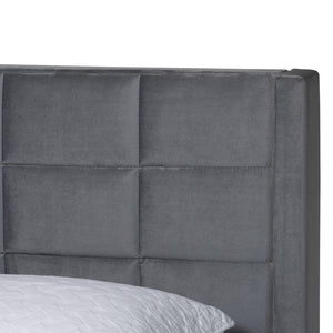 Baxton Studio Baxton Studio Payne Queen Bed in Grey Velvet & Dark Brown Wood - Modern Glam Design & Comfort CFSP0835-C-Grey-Queen