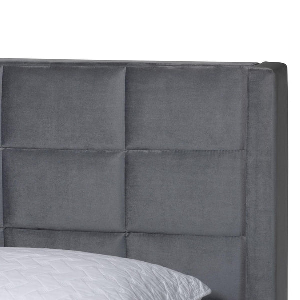 Baxton Studio Baxton Studio Payne Queen Bed in Grey Velvet & Dark Brown Wood - Modern Glam Design & Comfort CFSP0835-C-Grey-Queen