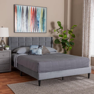 Baxton Studio Baxton Studio Payne Queen Bed in Grey Velvet & Dark Brown Wood - Modern Glam Design & Comfort CFSP0835-C-Grey-Queen