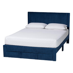Baxton Studio Baxton Studio Elora Modern Velvet Queen Bed with Storage, Plush Navy Upholstery & Elegant Design CFSP0839-A-Navy Blue-Queen