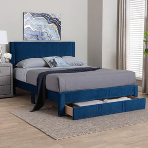 Baxton Studio Baxton Studio Elora Modern Velvet Queen Bed with Storage, Plush Navy Upholstery & Elegant Design CFSP0839-A-Navy Blue-Queen