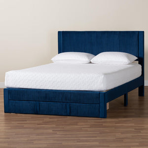 Baxton Studio Baxton Studio Elora Modern Velvet Queen Bed with Storage, Plush Navy Upholstery & Elegant Design CFSP0839-A-Navy Blue-Queen