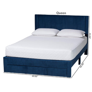 Baxton Studio Baxton Studio Elora Modern Velvet Queen Bed with Storage, Plush Navy Upholstery & Elegant Design CFSP0839-A-Navy Blue-Queen