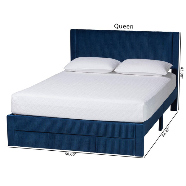 Baxton Studio Baxton Studio Elora Modern Velvet Queen Bed with Storage, Plush Navy Upholstery & Elegant Design CFSP0839-A-Navy Blue-Queen