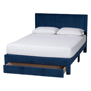 Baxton Studio Baxton Studio Elora Modern Velvet Queen Bed with Storage, Plush Navy Upholstery & Elegant Design CFSP0839-A-Navy Blue-Queen