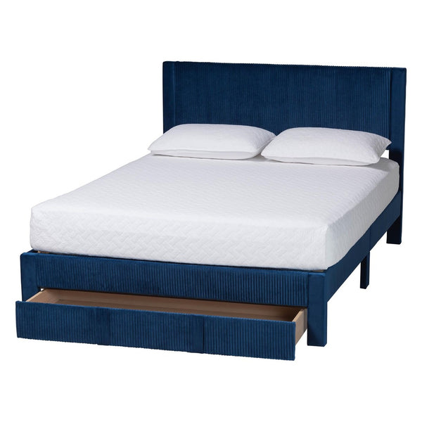 Baxton Studio Baxton Studio Elora Modern Velvet Queen Bed with Storage, Plush Navy Upholstery & Elegant Design CFSP0839-A-Navy Blue-Queen