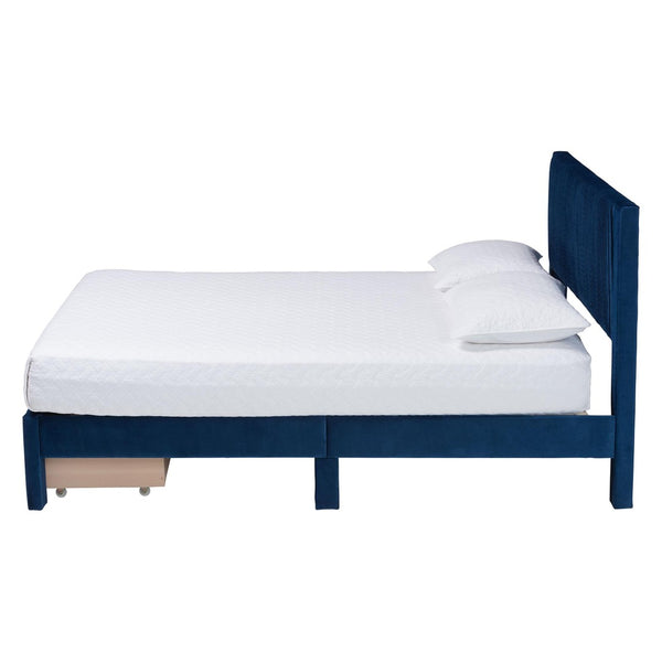 Baxton Studio Baxton Studio Elora Modern Velvet Queen Bed with Storage, Plush Navy Upholstery & Elegant Design CFSP0839-A-Navy Blue-Queen