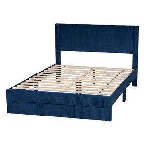 Baxton Studio Baxton Studio Elora Modern Velvet Queen Bed with Storage, Plush Navy Upholstery & Elegant Design CFSP0839-A-Navy Blue-Queen