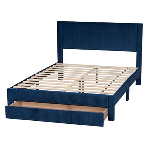 Baxton Studio Baxton Studio Elora Modern Velvet Queen Bed with Storage, Plush Navy Upholstery & Elegant Design CFSP0839-A-Navy Blue-Queen