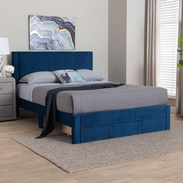 Baxton Studio Baxton Studio Elora Modern Velvet Queen Bed with Storage, Plush Navy Upholstery & Elegant Design CFSP0839-A-Navy Blue-Queen