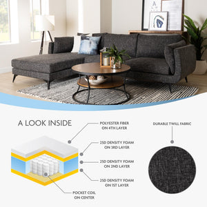 Baxton Studio Baxton Cantu Modern Left Facing Sectional Sofa in Gravel Twill - Stylish Comfort for Any Space Leni-Black-LFC