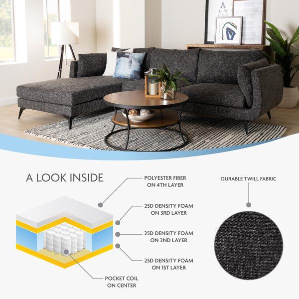 Baxton Studio Baxton Cantu Modern Left Facing Sectional Sofa in Gravel Twill - Stylish Comfort for Any Space Leni-Black-LFC