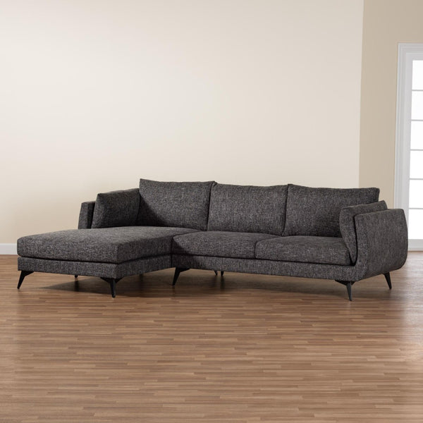 Baxton Studio Baxton Cantu Modern Left Facing Sectional Sofa in Gravel Twill - Stylish Comfort for Any Space Leni-Black-LFC
