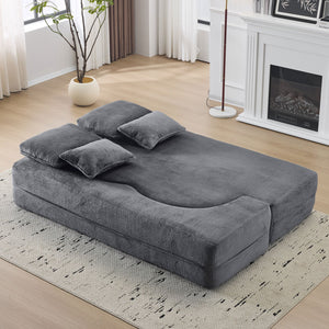 English Elm Queen Foldable Sofa Bed Plush Chenille Futon with High-Density Foam Convertible Sleeper Mattress Comfort Dark Gray W1829P280219