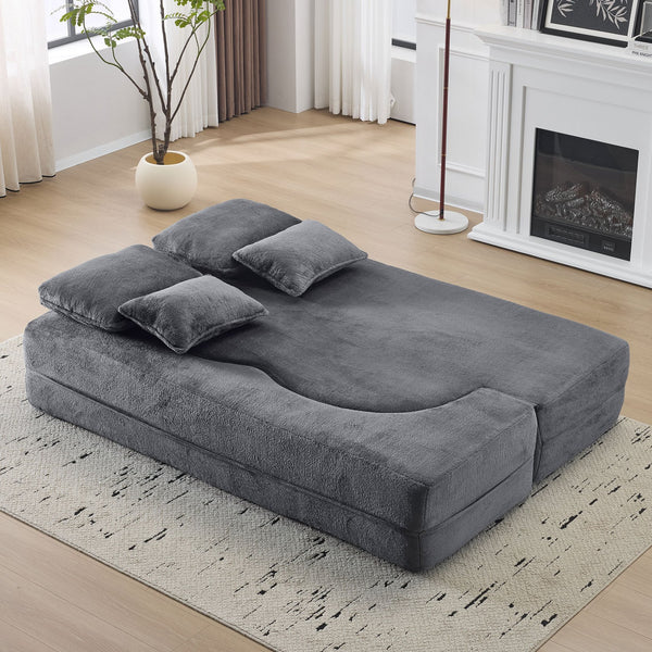 English Elm Queen Foldable Sofa Bed Plush Chenille Futon with High-Density Foam Convertible Sleeper Mattress Comfort Dark Gray W1829P280219