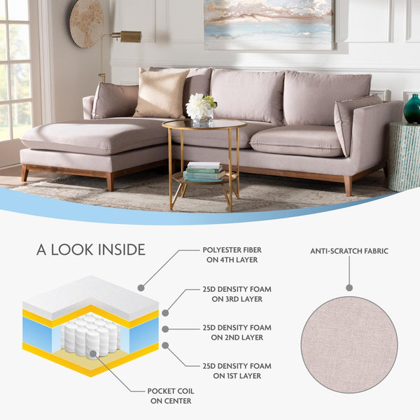 Baxton Studio Baxton Studio Olson Modern Beige Fabric Sectional Sofa - Stylish Left-Facing Chaise for Comfort Linanas-Beige/Hazelnut-LFC