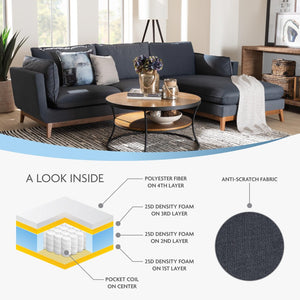 Baxton Studio Baxton Linanas Modern Dark Grey Right-Facing Sectional Sofa with Plush Comfort & Stylish Design Linanas-Dark Grey/Hazelnut-RFC