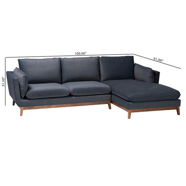 Baxton Studio Baxton Linanas Modern Dark Grey Right-Facing Sectional Sofa with Plush Comfort & Stylish Design Linanas-Dark Grey/Hazelnut-RFC