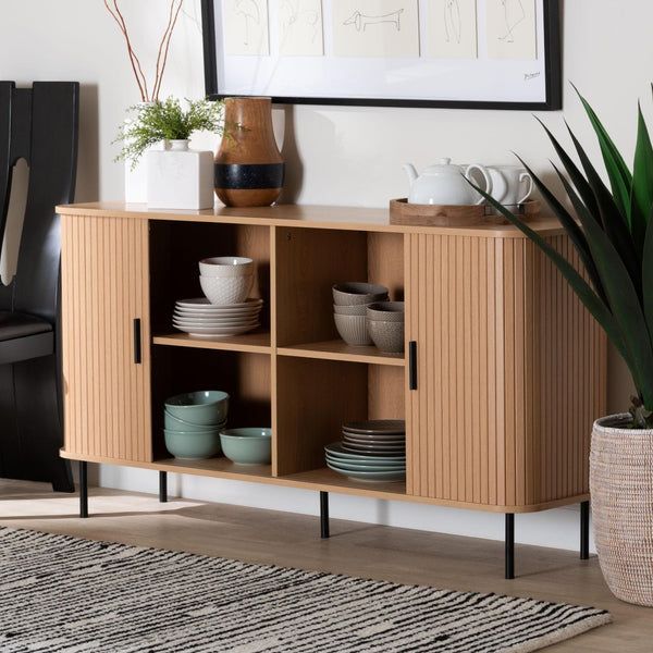 Baxton Studio Baxton Studio Lucia Fluted Wood Sideboard - Stylish Mid-Century Modern Buffet with Ample Storage Solutions LC23005-Tan-Sideboard