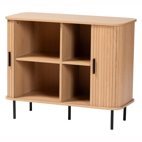 Baxton Studio Baxton Studio Lucia Fluted Wood Storage Cabinet - Chic Mid-Century Sideboard with Sliding Doors LC23011A-Tan-Sideboad