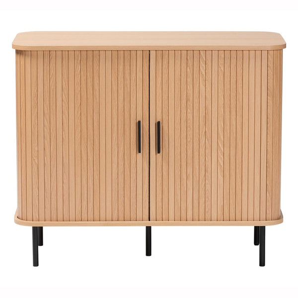 Baxton Studio Baxton Studio Lucia Fluted Wood Storage Cabinet - Chic Mid-Century Sideboard with Sliding Doors LC23011A-Tan-Sideboad