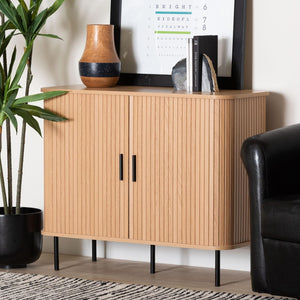 Baxton Studio Baxton Studio Lucia Fluted Wood Storage Cabinet - Chic Mid-Century Sideboard with Sliding Doors LC23011A-Tan-Sideboad