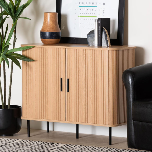Baxton Studio Baxton Studio Lucia Fluted Wood Storage Cabinet - Chic Mid-Century Sideboard with Sliding Doors LC23011A-Tan-Sideboad