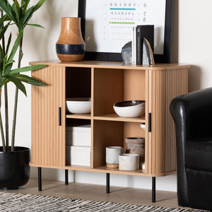 Baxton Studio Baxton Studio Lucia Fluted Wood Storage Cabinet - Chic Mid-Century Sideboard with Sliding Doors LC23011A-Tan-Sideboad
