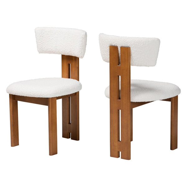 Baxton Studio Baxton Studio Kyren Modern Cream Boucle Dining Chair Set - Cozy, Stylish 2-Piece Design for Elegance BBT5538-Walnut/Cream-DC