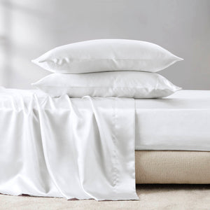 English Elm 4 Luxury Satin Twin Sheet Set - 100% Polyester, Soft Smooth 90g Finish, Deep Pocket Fit & Breathable Comfort White 11.81 L x 9.84 W x 3.15 H B035P319695